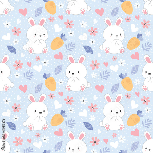 seamless pattern with bunnies and flowers