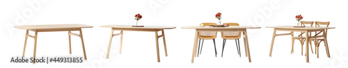 Set of modern table with chairs on white background