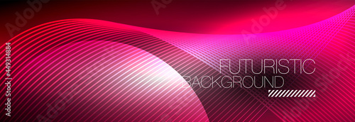 Abstract neon glowing light in the dark with waves. Shiny magic energy and motion concept, vector abstract wallpaper background