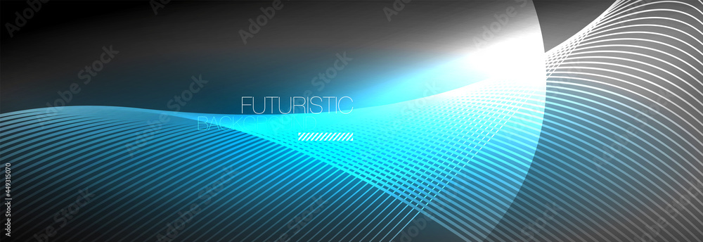 Abstract neon glowing light in the dark with waves. Shiny magic energy and motion concept, vector abstract wallpaper background Abstract neon glowing light in the dark with waves. Shiny magic energy and motion concept, vector abstract wallpaper background