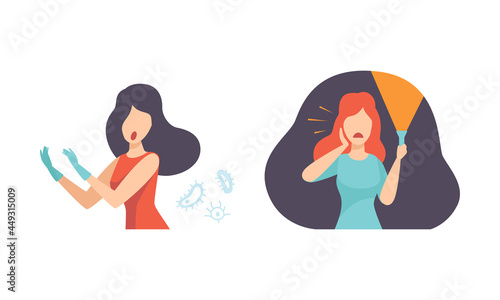 Woman Having Mental Disorder and Psychic Illness Vector Set