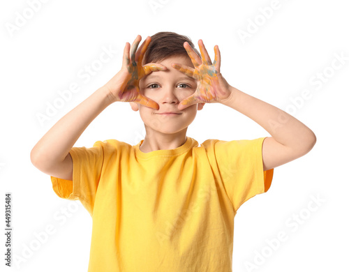 Cute little boy with hands ...