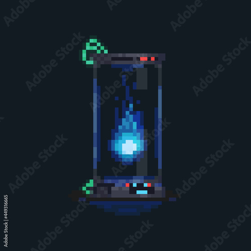 Pixel art blue fire globe in the lab tube.