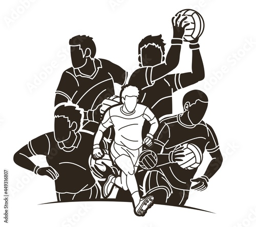Gaelic Football Sport Male Players Action Cartoon Graphic Vector