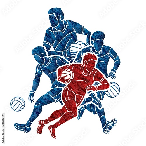Gaelic Football Sport Male Players Action Cartoon Graphic Vector