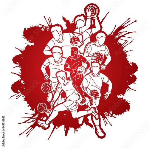 Gaelic Football Sport Male Players Action Cartoon Graphic Vector