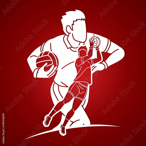 Gaelic Football Sport Male Players Action Cartoon Graphic Vector