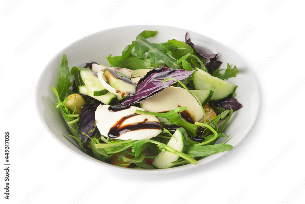 Bowl with tasty fresh salad on white background Bowl with tasty fresh salad on white background