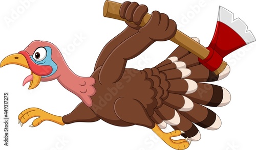 Cartoon turkey running with axe