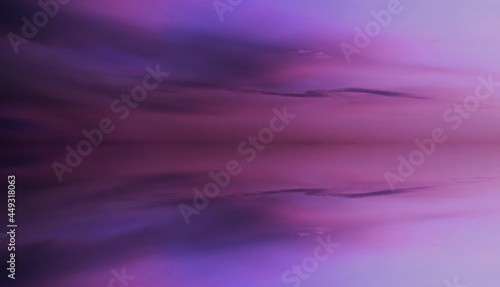 Beautiful blue violet purple pink background for design. Gradient. Reflection of clouds in the water at sunset. Web banner. Magical  mystical  fantasy  enchanted.