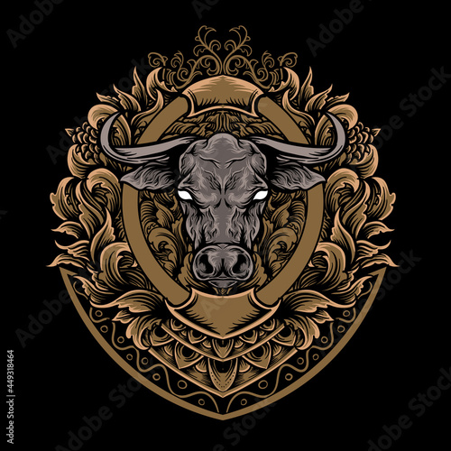 bull engraving hand drawn vector illustration