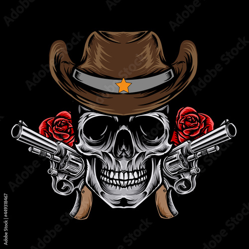 skull cowboy and guns vector illustration