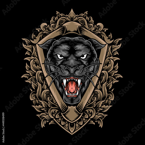 panther head vector illustration with engraving style photo