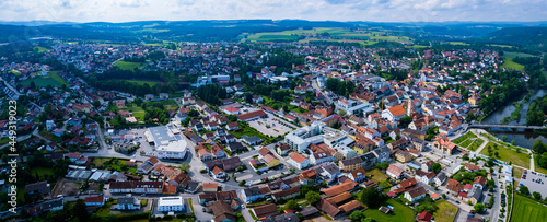 Aerial view of the city Bruck in der Oberpfalz in Germany, Bavaria on a sunny day in Spring