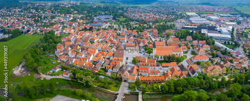 Aerial view of the city Herrieden in Germany, Bavaria on a cloudy day in Spring
