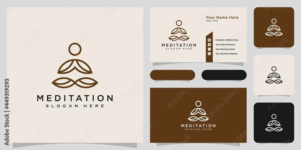 Yoga meditation logo vector and business card