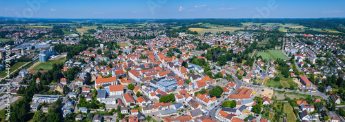 Aerial view of the city Aichach in Germany on a sunny spring day