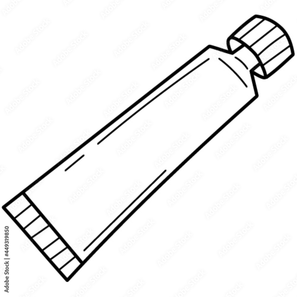 A tube with acrylic or gouache paint. An artistic tool. Doodle style. Hand-drawn black and white vector illustration. The design elements are isolated on a white background. A tube with acrylic or gouache paint. An artistic tool. Doodle style. Hand-drawn black and white vector illustration. The design elements are isolated on a white background.