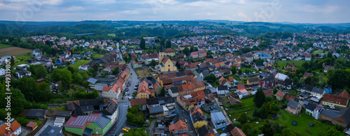 Aerial view of the city Windischeschenbach in Germany  Bavaria on a cloudy day in Spring