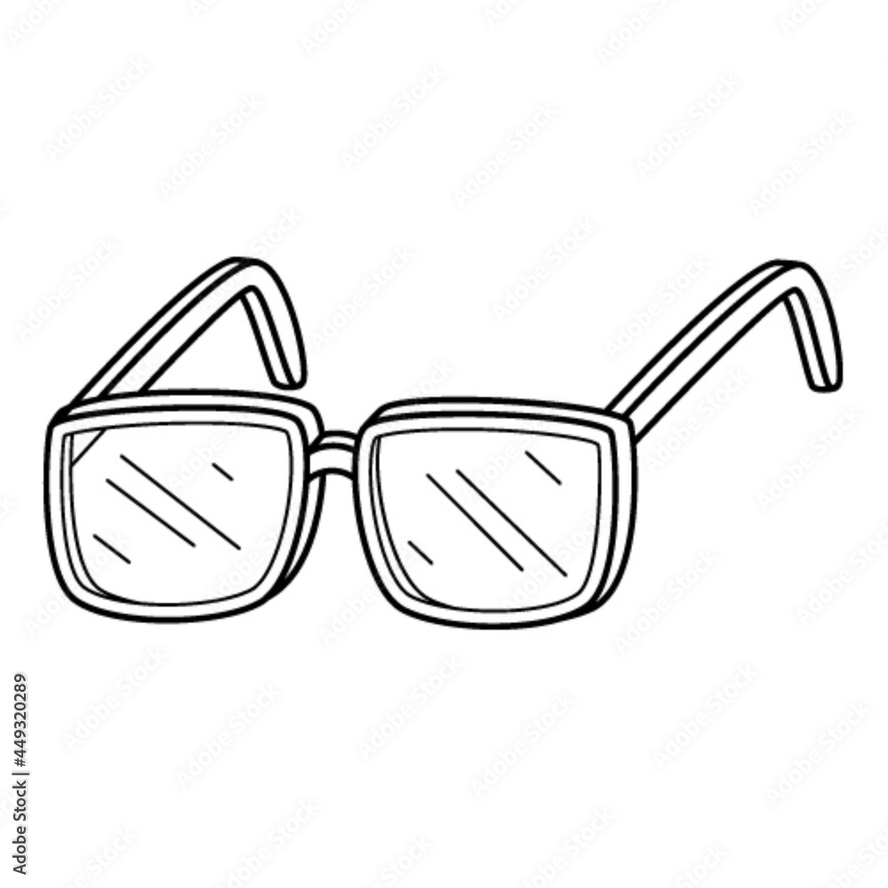 Optical glasses in . Doodle. Hand-drawn black and white vector illustration. The design elements are isolated on a white background.