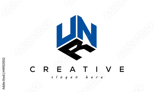 UNR letters creative logo with hexagon	 photo