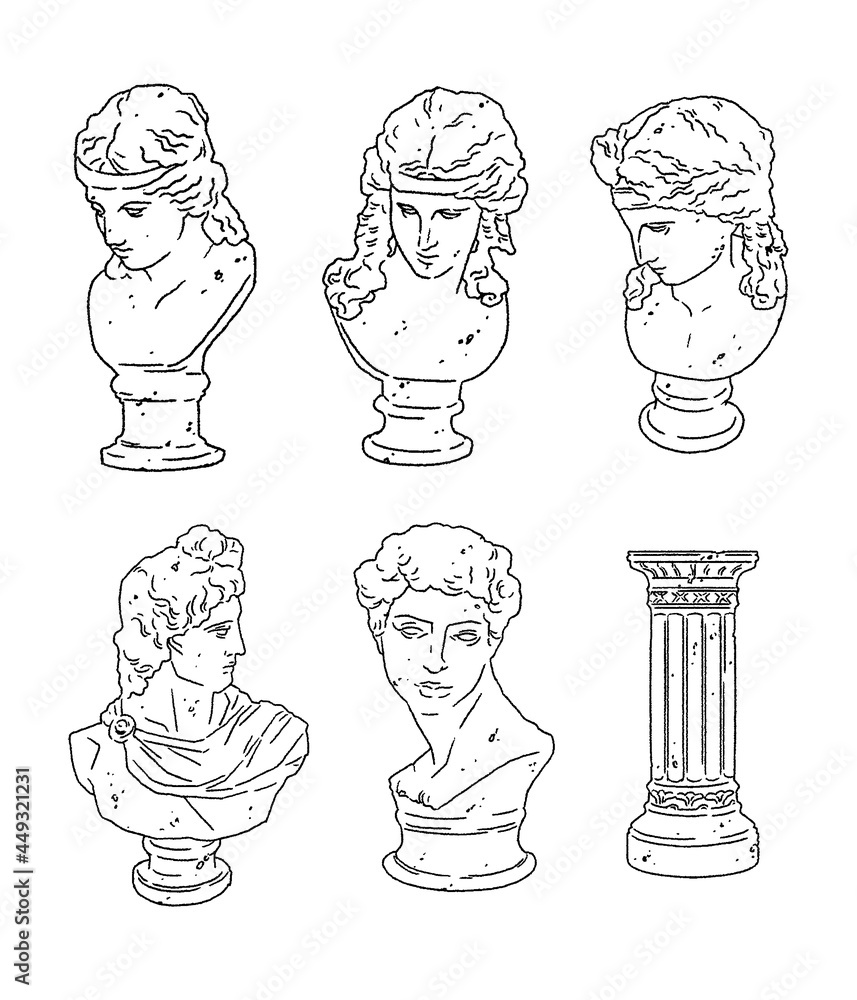 Greek Sculpture Motifs Vector Line Illustrations ギリシャ彫刻のイラスト素材 Stock Vector Adobe Stock