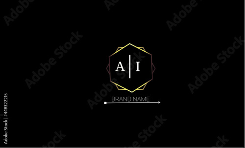 AI is a unique logo with a peasant design and royal golden color with black background.