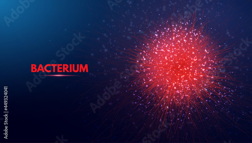 Bacterium. Vector abstract microscopic medical illustration of red bacteria types, virus or spore close up on dark background. .Concept for science, technology, medicine. Vector illustration.