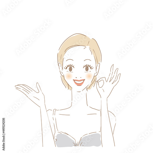 説明をする女性　オーケー