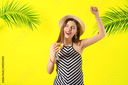 Happy young woman in swimsu...