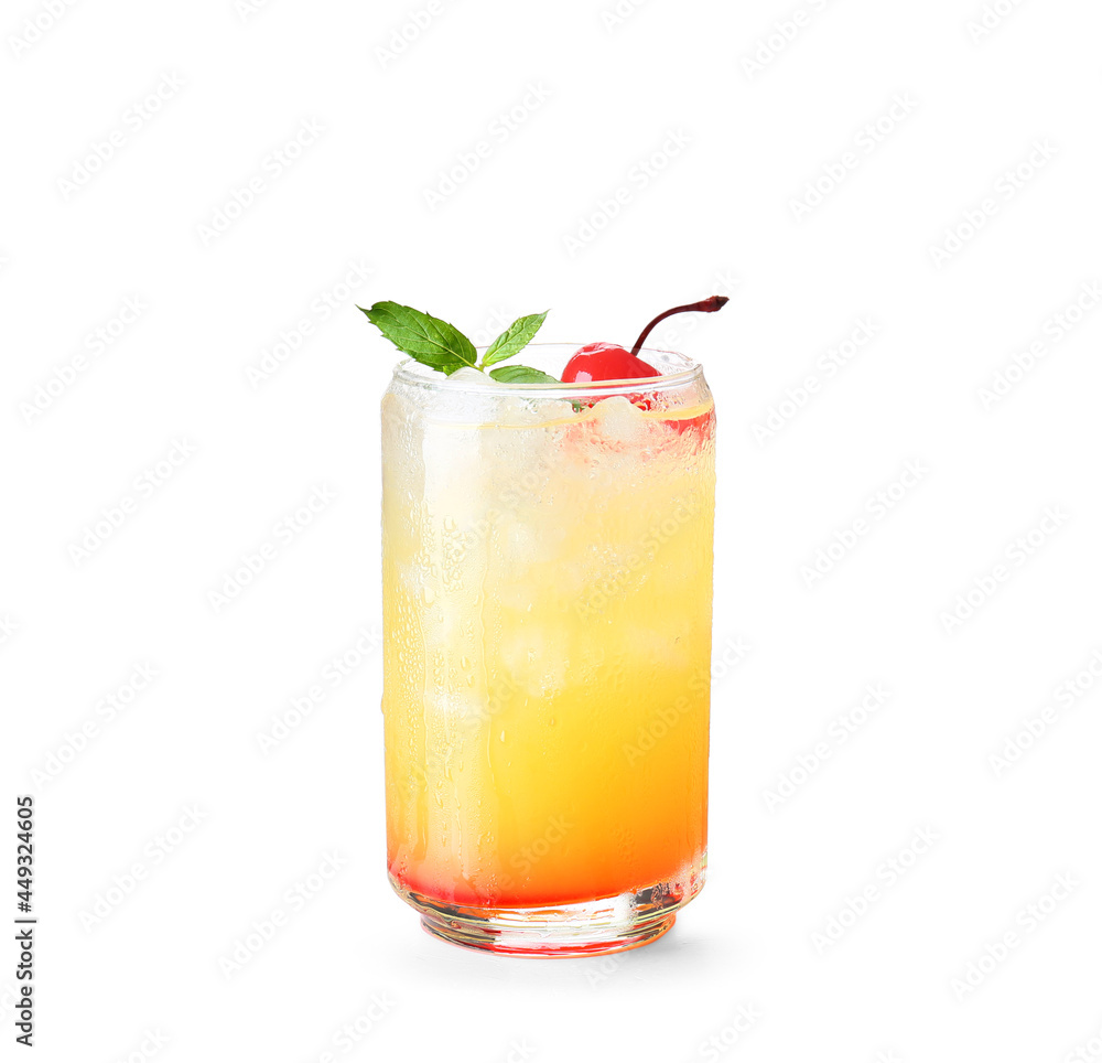 Glass of tasty Sex on the Beach cocktail on white background Glass of tasty Sex on the Beach cocktail on white background