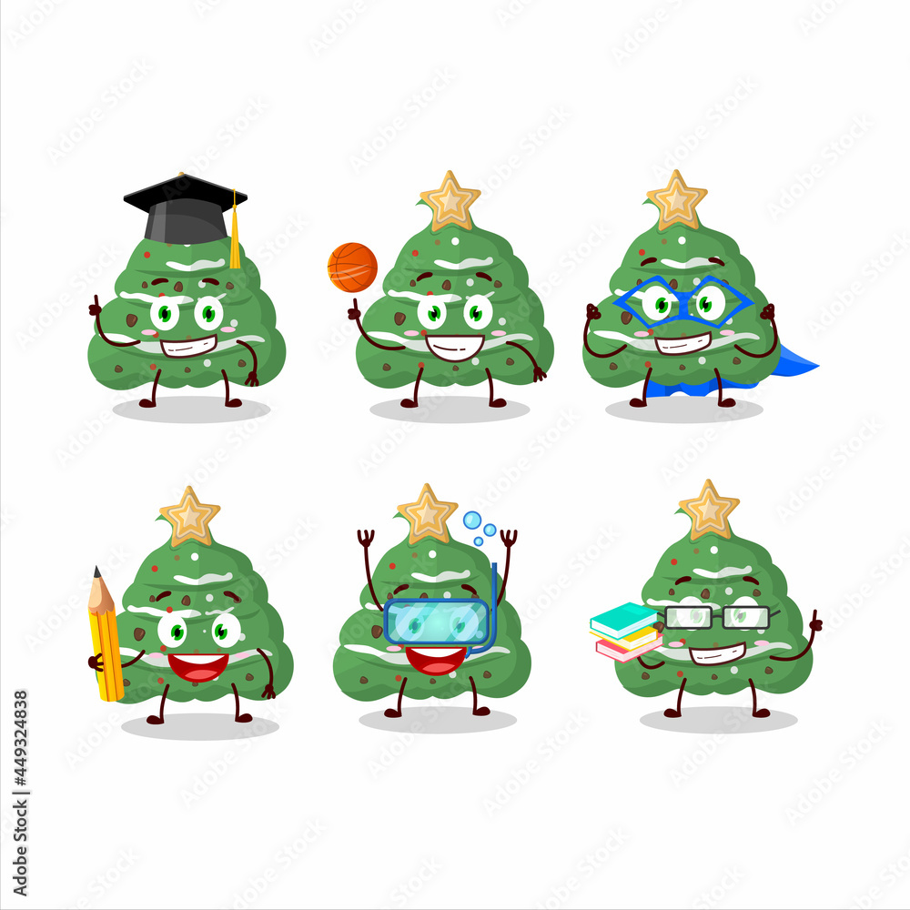 School student of buttercream christmas cartoon character with various expressions School student of buttercream christmas cartoon character with various expressions