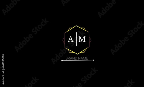 AM is a unique and a simple style logo with a royal golden color and black background with high quality. 