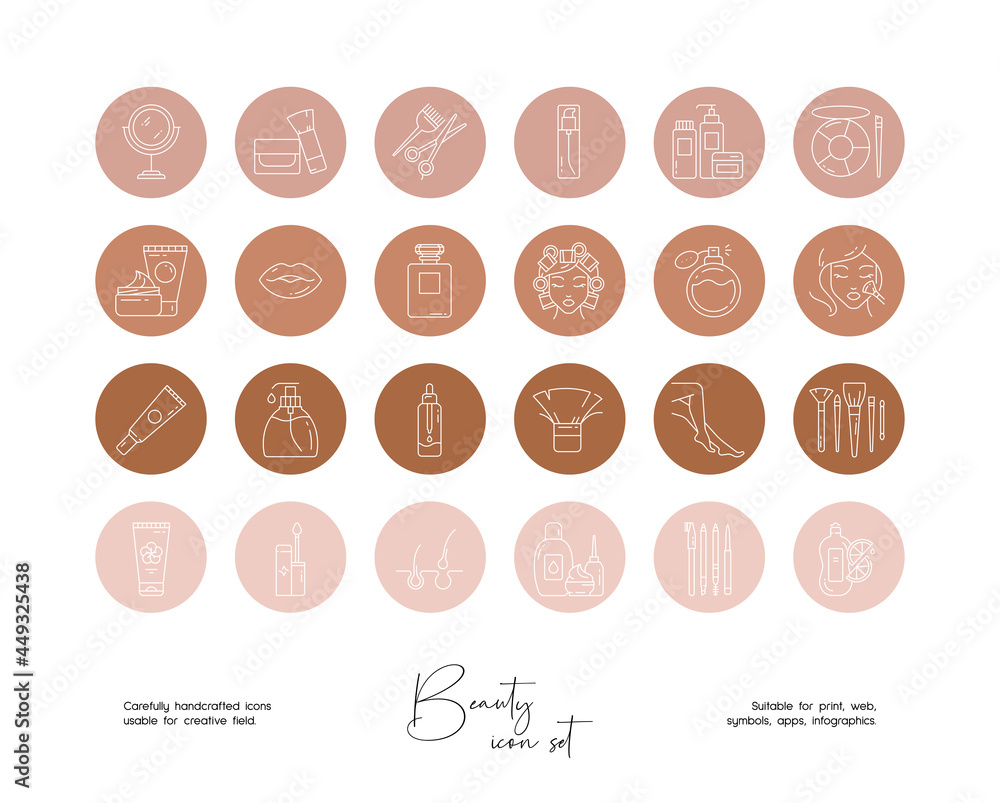 Set of hand drawn line beauty art vector illustrations. Vector line icons set for social media story highlight. Set of hand drawn line beauty art vector illustrations. Vector line icons set for social media story highlight.