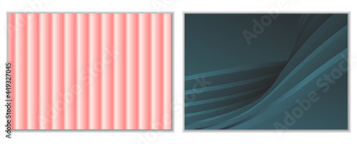 Abstract gradient waves background and folds. A set of 2 templates. 3D illustration in gentle pastel colors. Vector