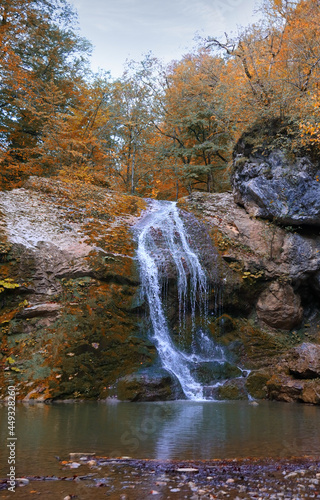 Forest waterfall in mountains of Adygea Republic  Russia