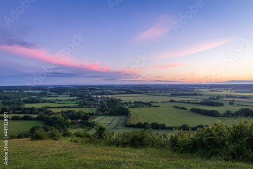 blue hour and a purple sky over the Kent countryside from the top of the Wye downs south east England photo