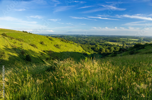 Beautiful views from the Devils Kneading Trough, Wye Downs near Ashford in Kent, south east England photo