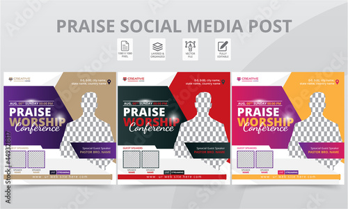 Best Praise Worship Revival Anniversary Conference Social Media Post and Event Online Flyer Layouts Template Design Pack.