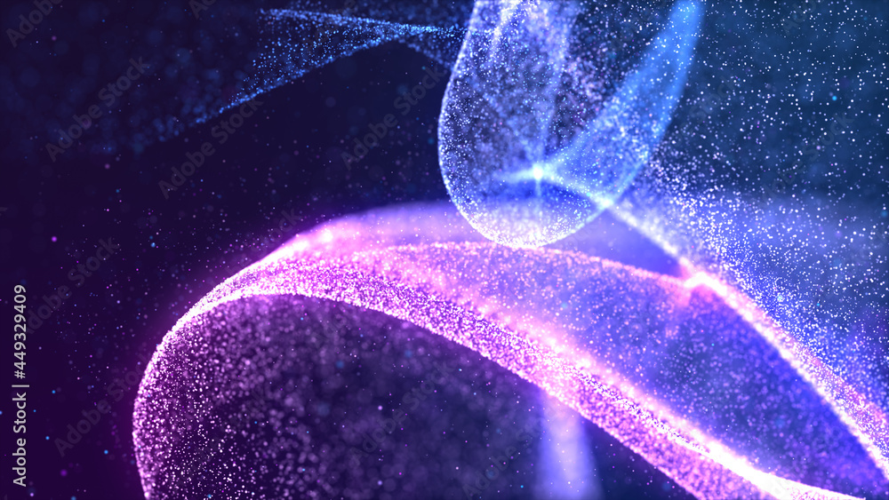 Fototapeta premium Digital particles twist with dust and light abstract background.