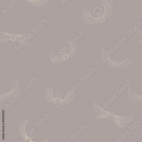 Seamless pattern with ancient egyptian symbol Scarab Winged sun for your project