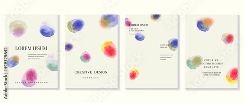 Creative cover design vector set. Watercolor book cover design, Abstract art design with colorful watercolor background. Can be use for poster, wall arts, magazine,  brochure , banner and website.