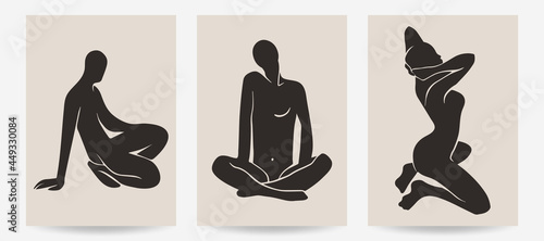 Nude women creative illustrations. Vector modern art prints.