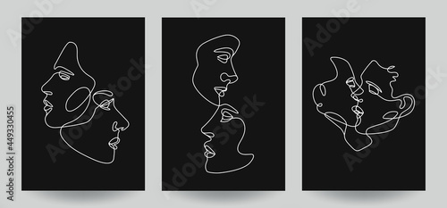 Man and Woman face compositions. Covers with Line-art vector illustration.