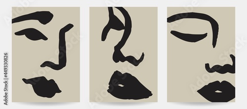 Hand-drawn abstract face illustrations. Trendy vector art prints. photo