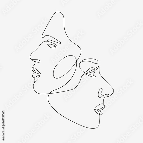 Man and Woman face composition. Line-art vector illustration.