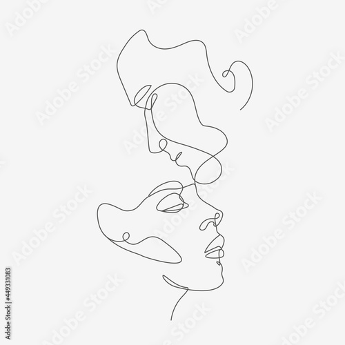 Man and Woman face composition. Line-art vector illustration.