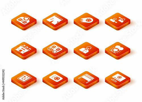 Set Planning strategy concept, Soccer football ball, Football stadium, betting money, goal, or soccer commentator, match TV and icon. Vector