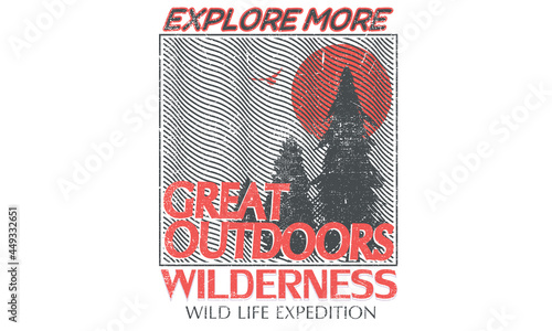 Explore more adventure line drawing vintage print design. Outdoors travel typography artwork.