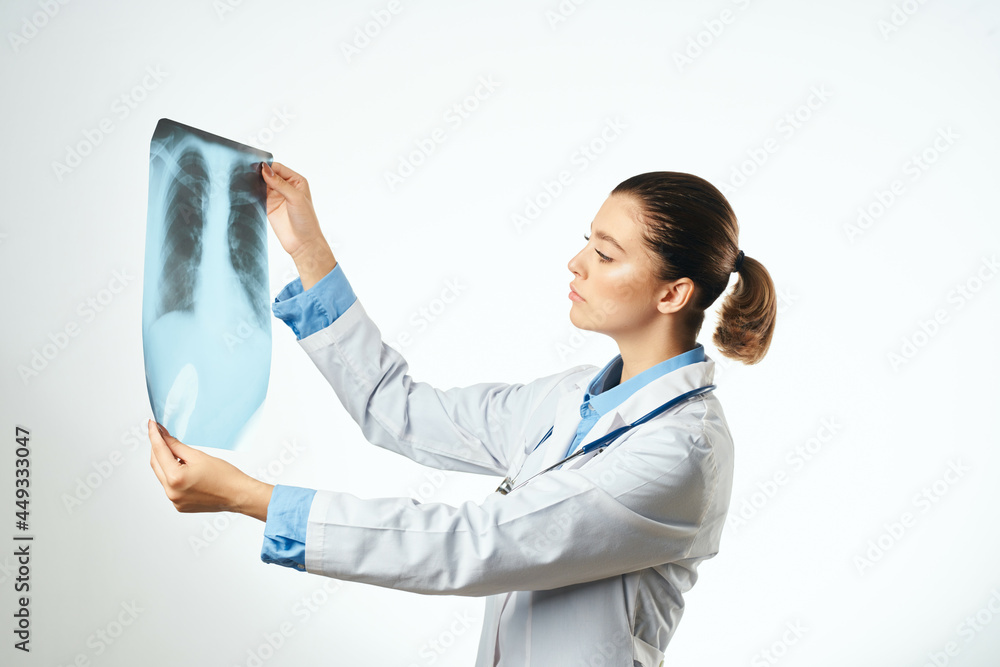 nurse white coat x-ray diagnostics hospital light background nurse white coat x-ray diagnostics hospital light background
